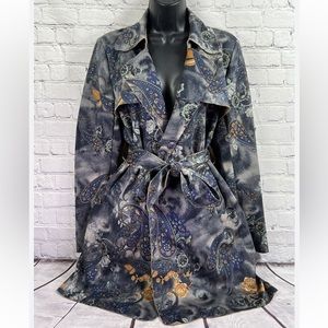 Beautiful tie dye/floral/paisley pattern faux suede wrap coat jacket size L